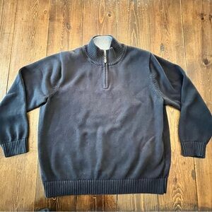 LL Bean 1/4 Zip Black Cotton Knit Pullover Sweater Comfy Winter Mens 2XL XXL